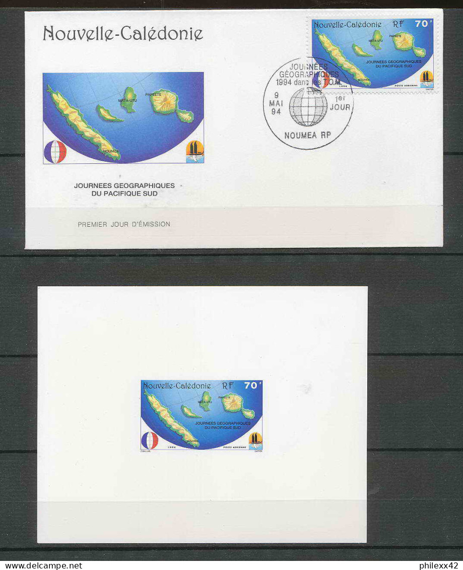 Nouvelle Calédonie épreuve De Luxe / Deluxe Proof + FDC Premier Jour Poste Aérienne N° 312 Carte Des Iles Logos - Non Dentelés, épreuves & Variétés