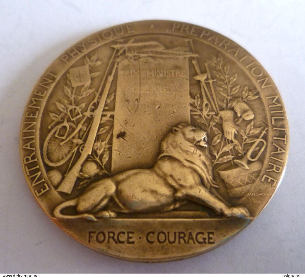 MEDAILLE PREPARATION MILITAIRE ENTRAINEMENT PHYSIQUE "FORCE COURAGE" , En Bronze - Altri & Non Classificati