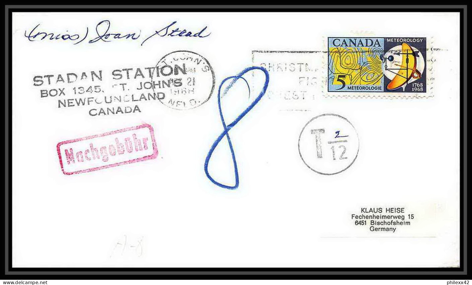 5181/ Espace (space) Lettre (cover) 21/5/1968 Signé (signed Autograph) Stadan Station St John's Canada - America Del Nord