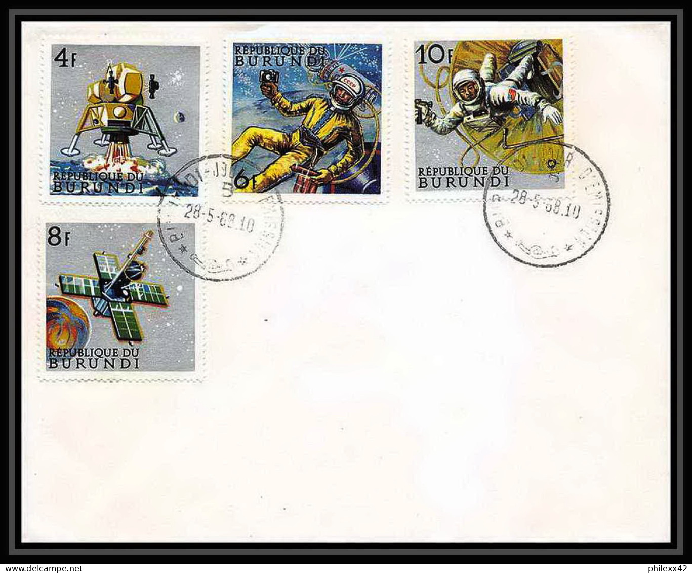 5198/ Espace (space) Lettre (cover) 28/5/1968 Mi 401-408 + BLOC 27 FDC Astronauts Satellite Burundi - Afrika