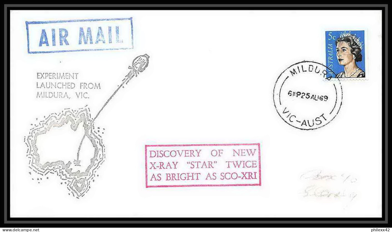 5416/ Espace (space) Lettre (cover) 25/8/1969 Experiment Launch From Mildura Australie (australia) - Oceania