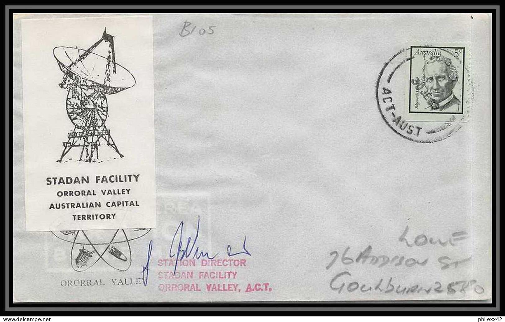 5419/ Espace (space) Lettre (cover) 30/3/1969 (signed Autograph) Stadan Facility Orroral Valley Australie (australia) - Oceania