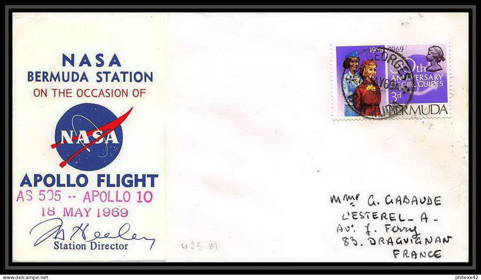 5501/ Espace (space) Lettre (cover) 15/5/1969 Signé Signed Apollo 10 As 505 Flight Nasa Georges Bermudes (Bermuda) - North  America