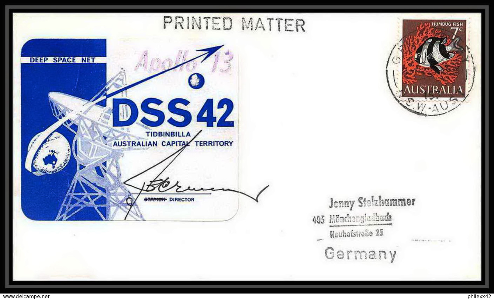 5716/ Espace (space) Lettre (cover) 1/4/1970 Apollo 13 Signé (signed Autograph) Dss 42 Australie (australia) - Oceania