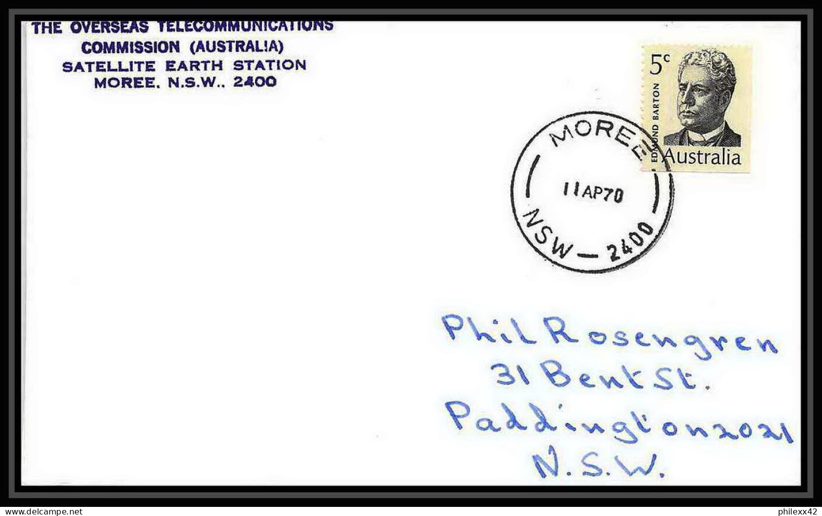 5719/ Espace (space) Lettre (cover) 11/4/1970 The Overseas Telecommunications Commission Moree Australie (australia) - Oceania