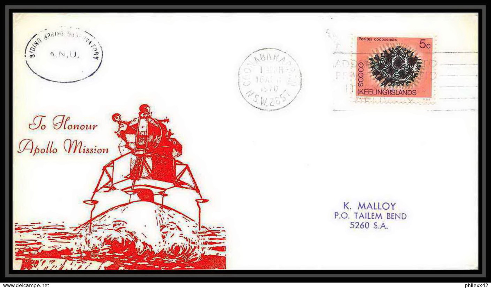 5817/ Espace (space) Lettre (cover) 16/4/1970 Apollo Sidding Spring Coonabarabran Cocos Keeling Islands - Oceania