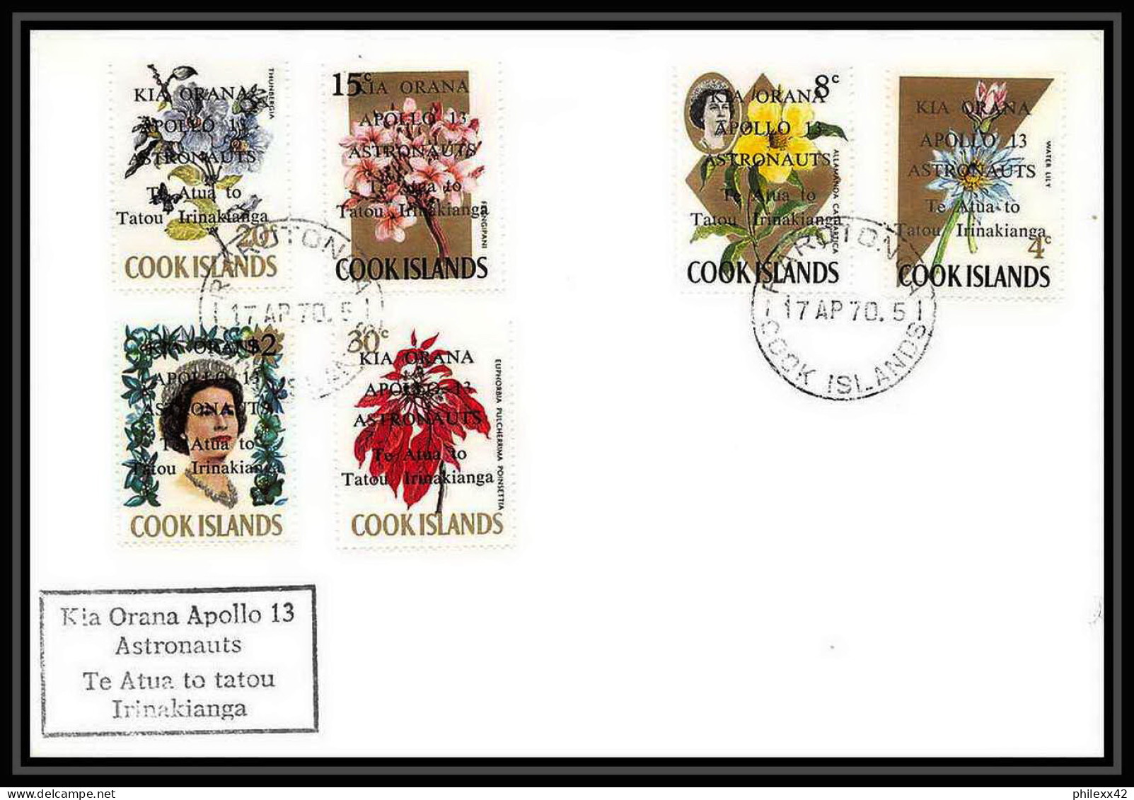 5820/ Espace (space) Lettre (cover) 17/4/1970 Apollo 13 Kia Orana Fdc Cook Islands - Oceanië