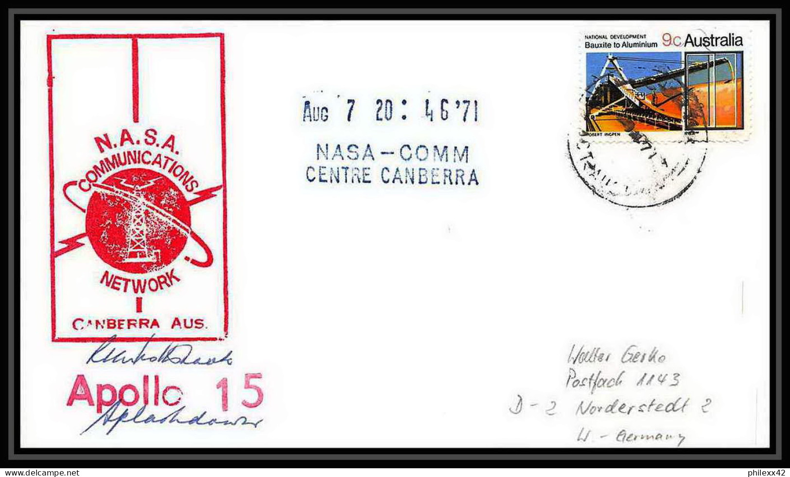 6126/ Espace (space) Lettre (cover) 4/6/1971 Signé (signed Autograph) Apollo 15 Camberra Australie (australia)  - Oceania