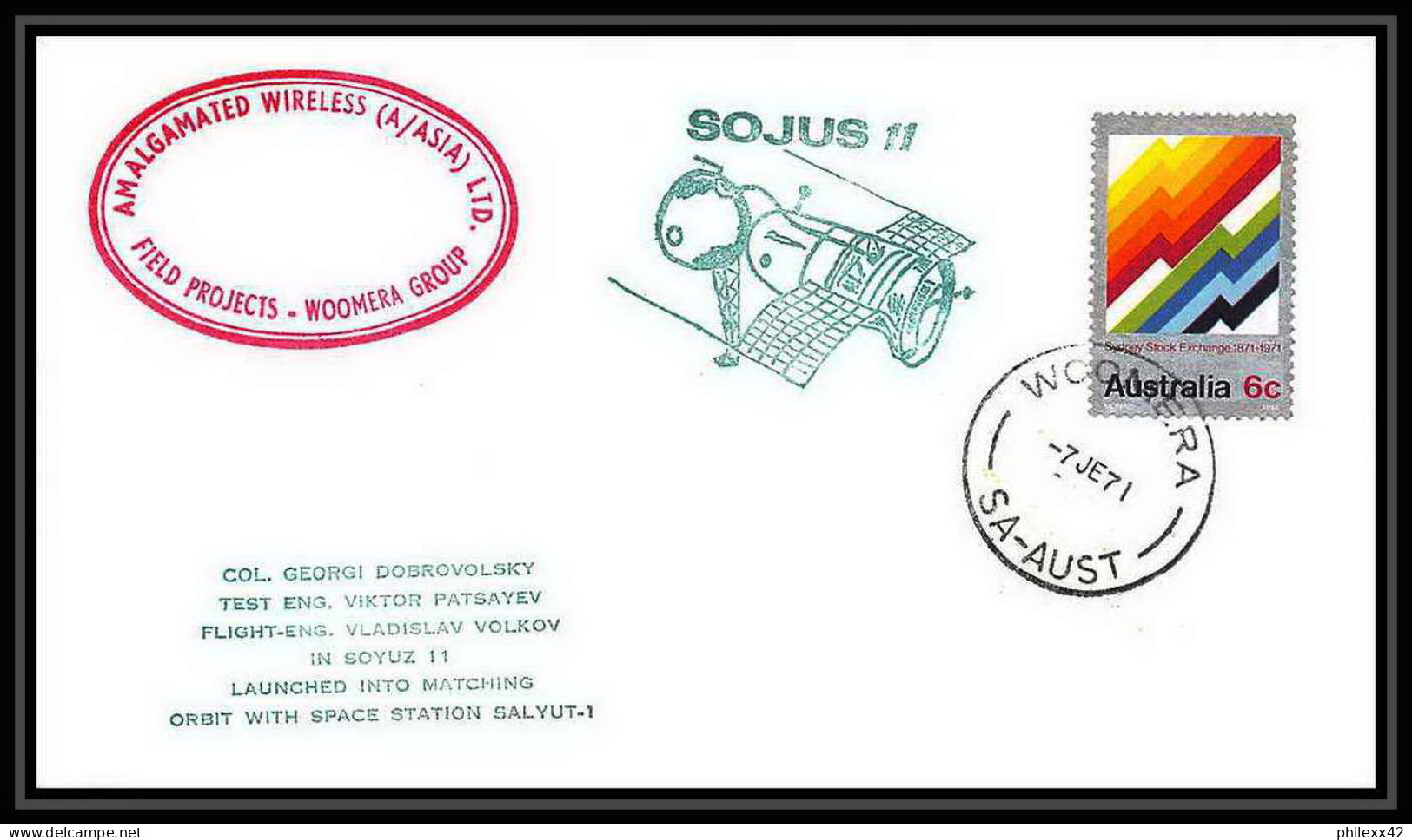 6133/ Espace (space Raumfahrt) Lettre (cover Briefe) 7/6/1971 Soyouz Sojus 11 Vert Woomera Australie (australia)  - Ozeanien