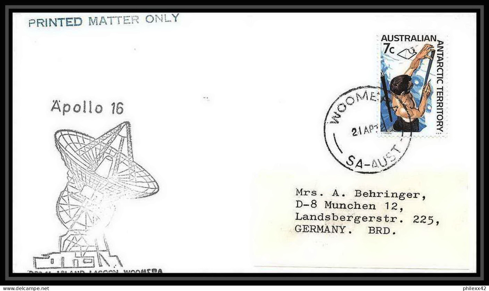 6464/ Espace (space Raumfahrt) Lettre (cover Briefe) 21/4/1972 Apollo 16 Australian Antarctic Territory  - Océanie