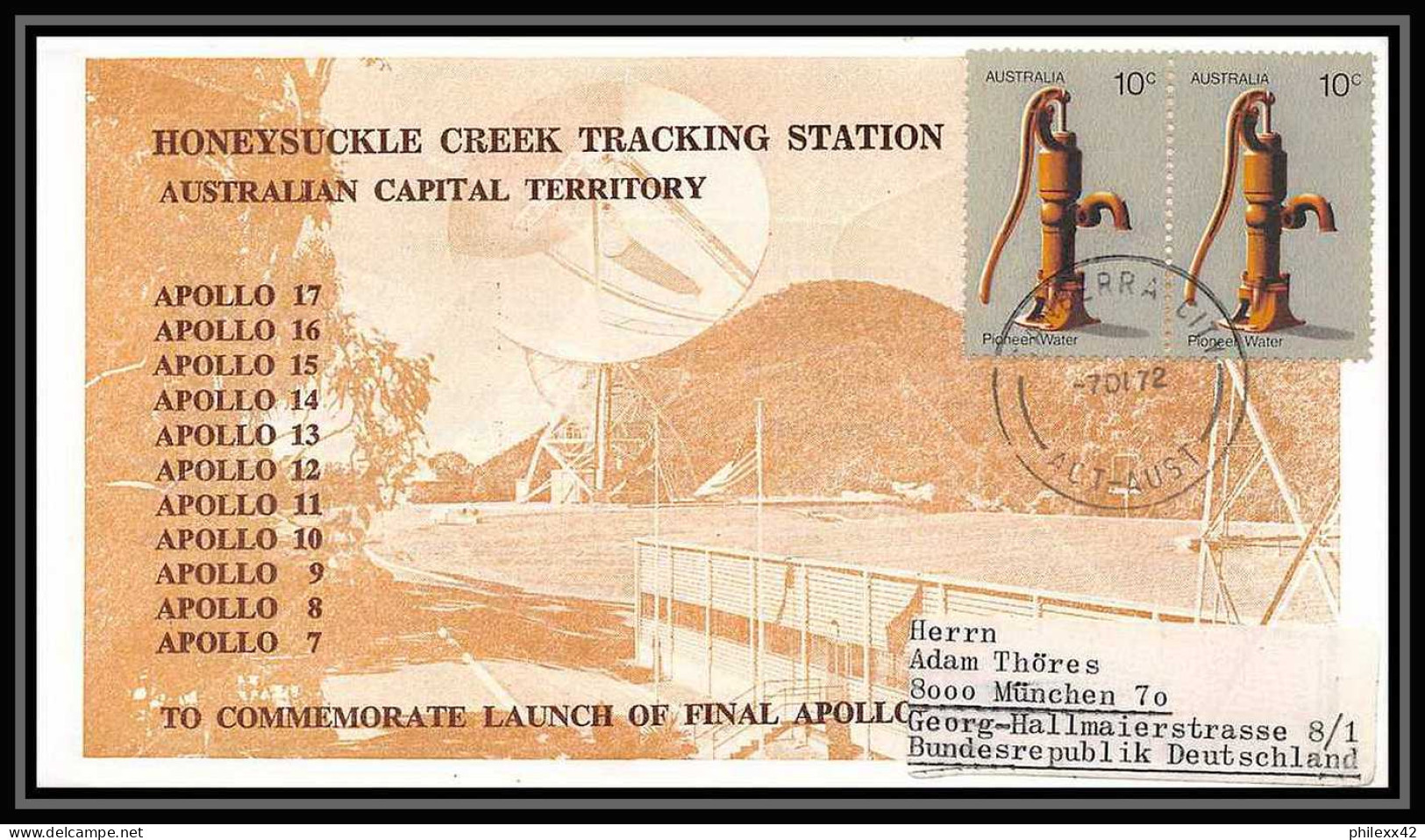 6468/ Espace (space) Lettre (cover) 7/12/1972 Honeysuckle Creek Station Australie (australia)  - Ozeanien