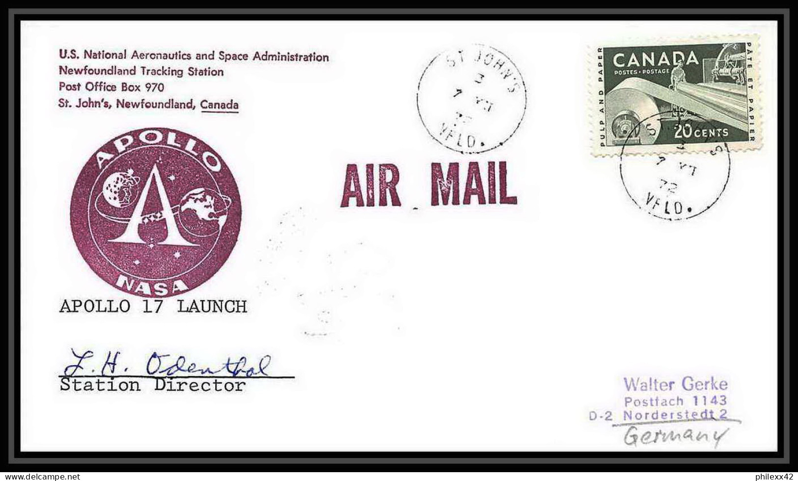 6549/ Espace (space) Lettre (cover) 7/12/1972 Signé (signed Autograph) Apollo 17 Launch Canada  - Noord-Amerika