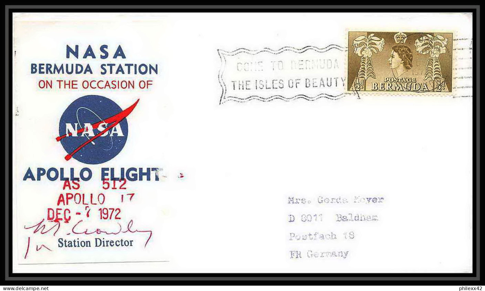6578/ Espace (space) Lettre (cover) Signé (signed Autograph) 7/12/1972 Apollo 17 Bermudes (Bermuda)  - North  America