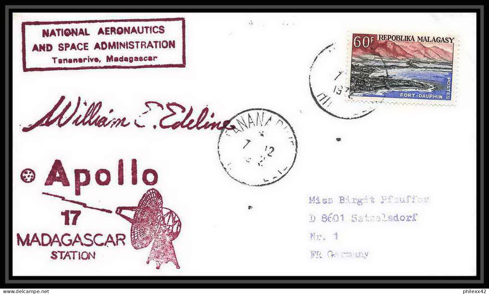 6594/ Espace (space) Lettre (cover) Signé (signed Autograph) 7/12/1972 Apollo 17 Madagascar (malagasy)  - Afrika