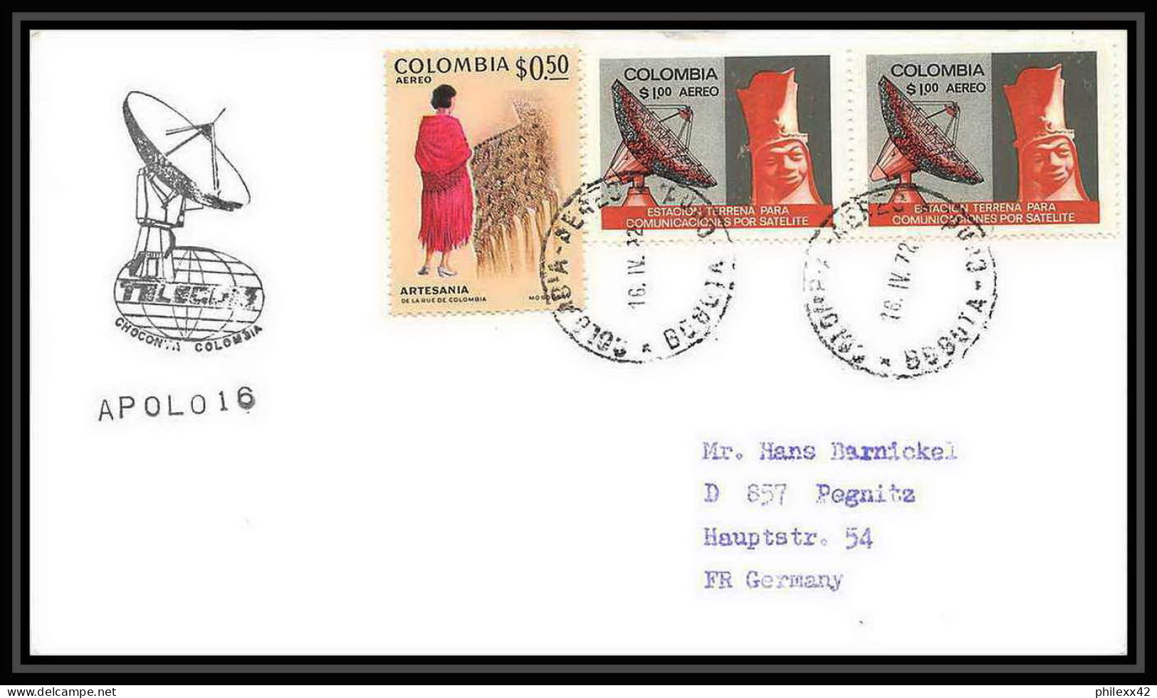 6613/ Espace (space Raumfahrt) Lettre (cover Briefe) 16/4/1972 Colombie (Colombia)  - América Del Sur