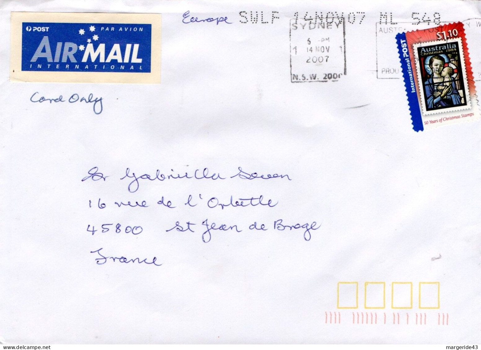 AUSTRALIE SEUL SUR LETTRE POUR LA FRANCE 2007 - Lettres & Documents