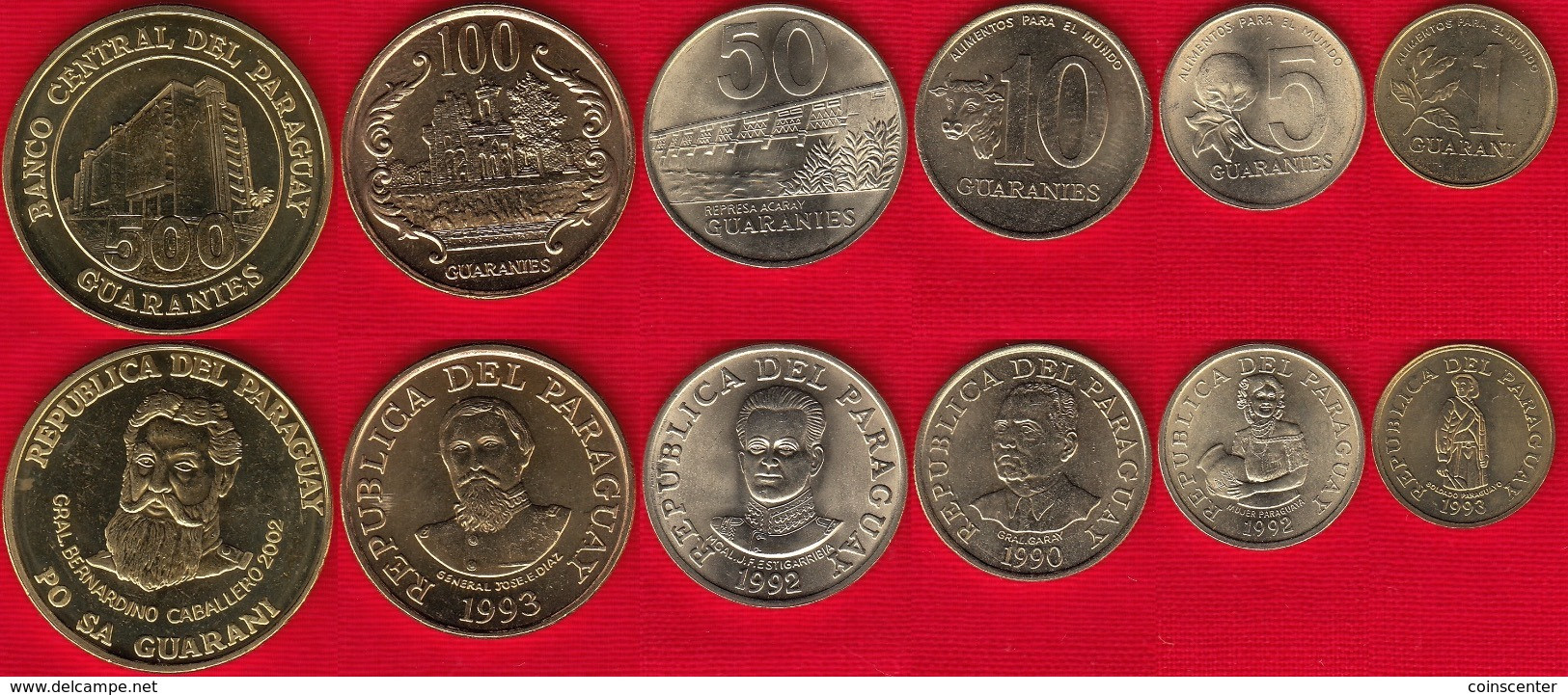 Paraguay Set Of 6 Coins: 1 - 500 Guaraníes 1990-2002 UNC - Paraguay