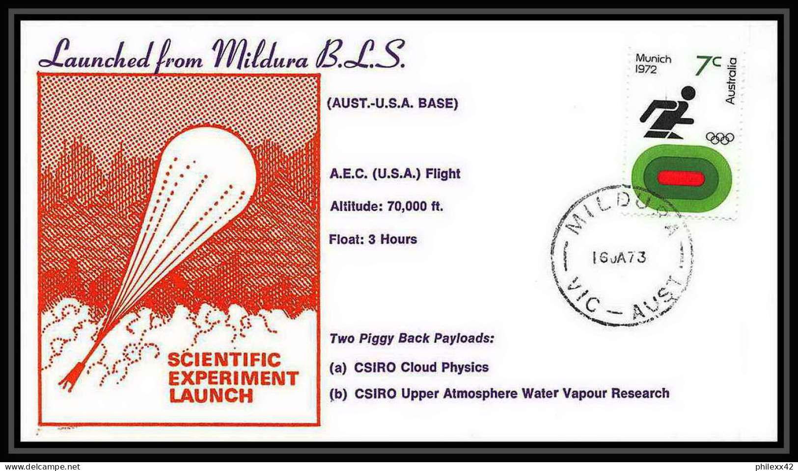 7026/ Espace (space Raumfahrt) Lettre (cover) 16/1/1973 Scientific Experiment Launch Mildura Australie (australia) - Oceanía