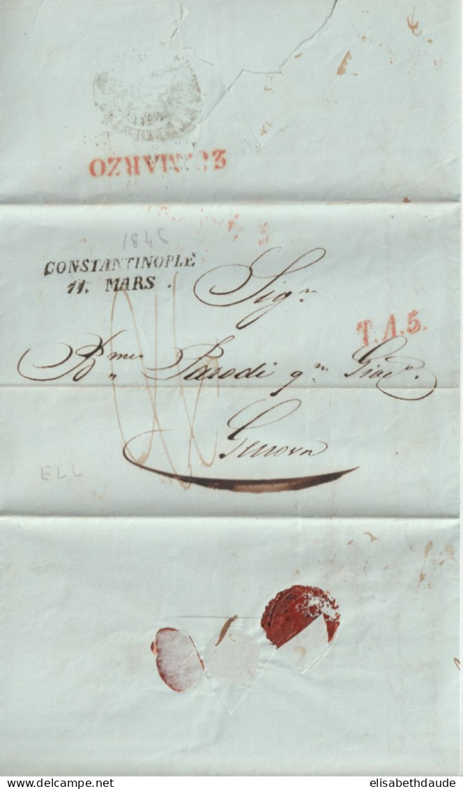 TURQUIE - 1846 - LETTRE IMPRIMEE ! PURIFIEE (CACHET NETO DI FUORA ET DI DENTRO) MARQUE SUP ! De CONSTANTINOPLE => GENOVA - ...-1858 Prefilatelia