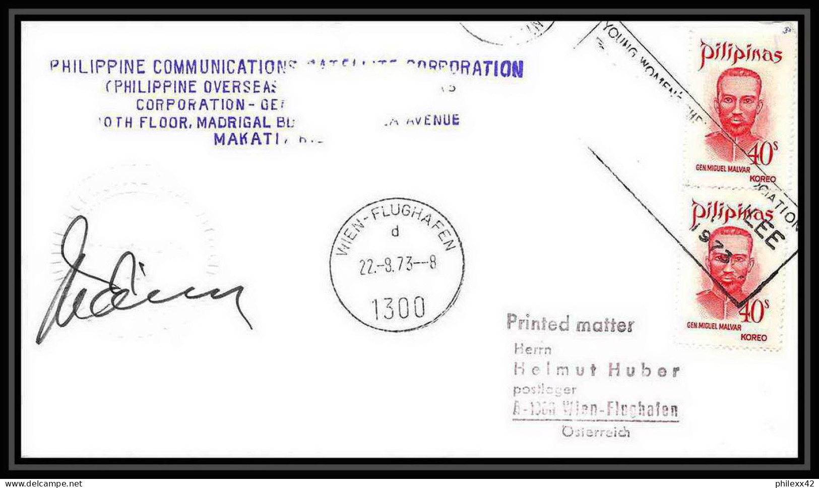 7099/ Espace (space) Lettre (cover) Signé (signed Autograph) 22/9/1973 Skylab 3 Markati Rizal Philippines (pilipinas) - Azië