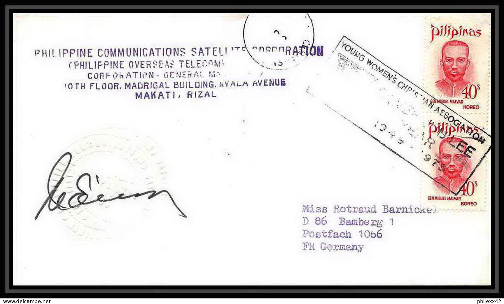 7100/ Espace (space) Lettre (cover) Signé (signed Autograph) 22/9/1973 Skylab 3 Markati Rizal Philippines (pilipinas) - Asia