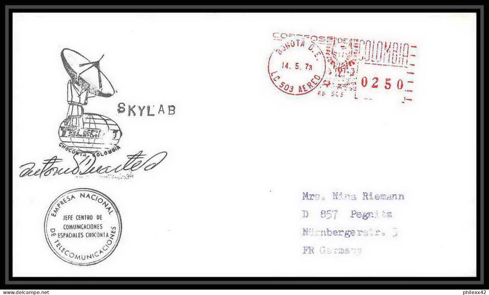 7110/ Espace (space) Lettre (cover) Signé (signed Autograph) 14/5/1973 Skylab 1 Bogota Colombie (Colombia) - Südamerika