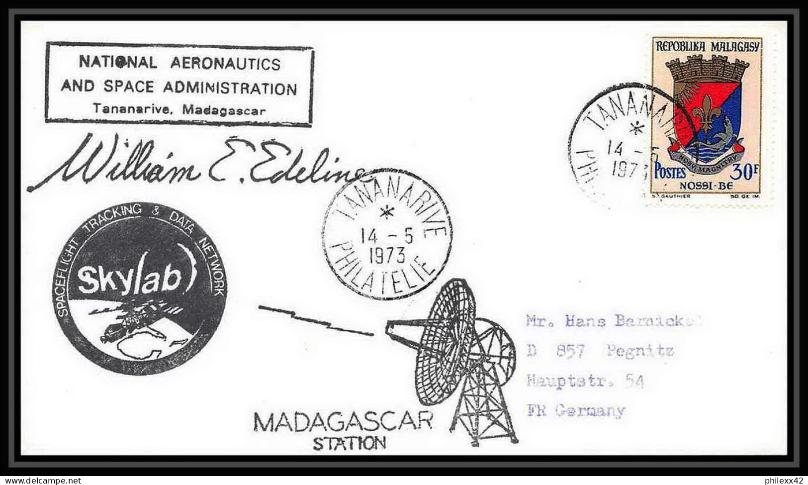 7112/ Espace (space) Lettre (cover) Signé (signed Autograph) 14/5/1973 Skylab 1 Madagascar (malagasy) - Africa