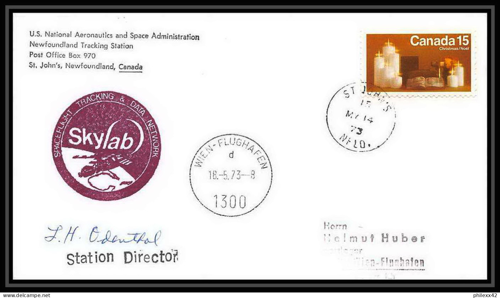 7290/ Espace (space) Lettre (cover) Signé (signed Autograph) 18/5/1973 Skylab Newfoundland St John's Canada - Noord-Amerika