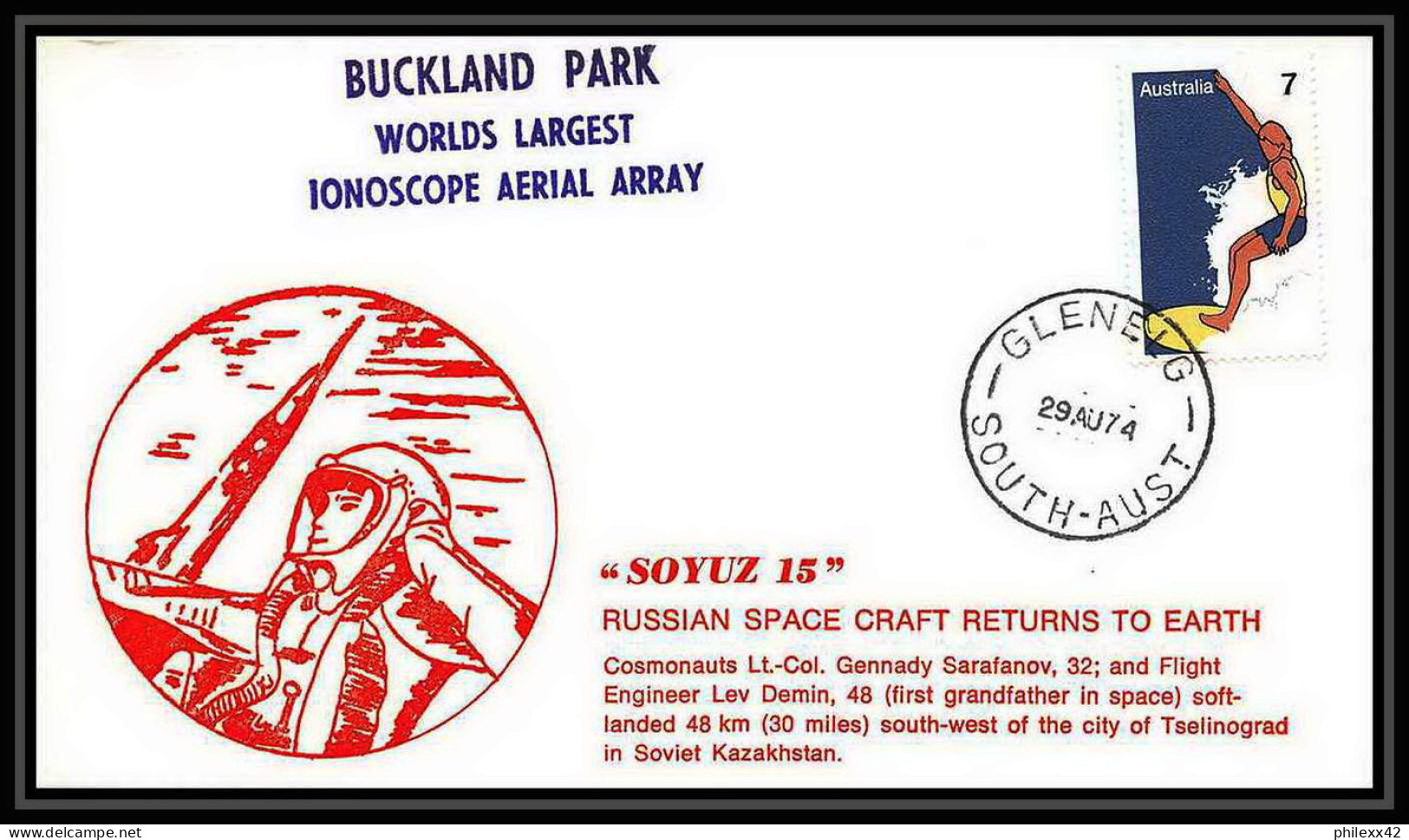 7294/ Espace (space Raumfahrt) Lettre (cover Briefe) 29/8/1974 Soyuz (soyouz Sojus) Buckland Park Australie (australia) - Océanie