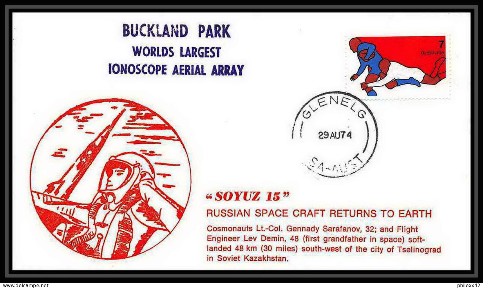 7295/ Espace (space Raumfahrt) Lettre (cover Briefe) 29/8/1974 Soyuz (soyouz Sojus) Buckland Park Australie (australia) - Oceanië