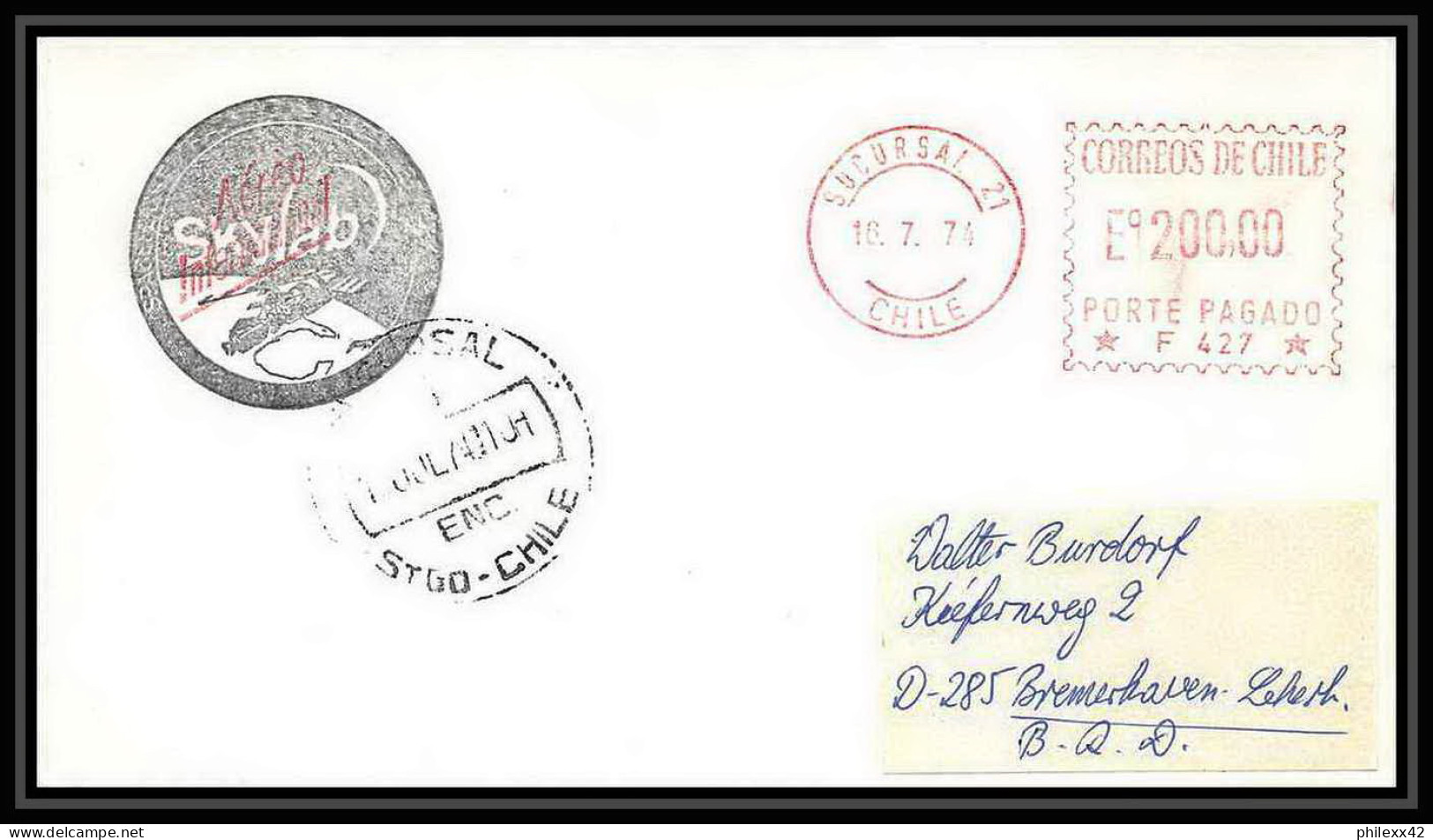 7304/ Espace (space Raumfahrt) Lettre (cover Briefe) 16/7/1974 Skylab Santiago Chili (chile) - Zuid-Amerika