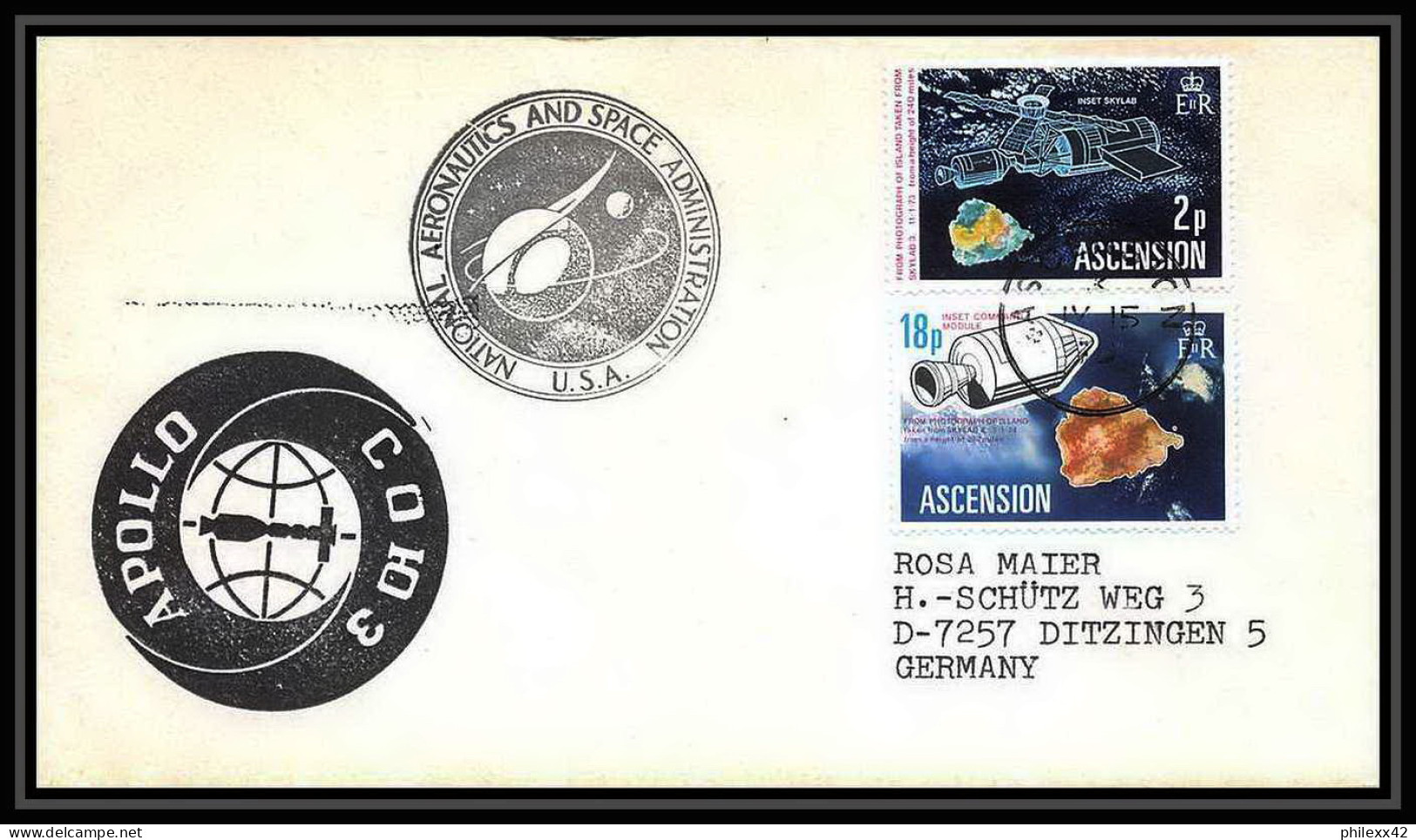 7731/ Espace (space Raumfahrt) Lettre (cover Briefe) 15/7/1975 Launch APOLLO Soyuz (soyouz Sojus) Ascension Island - Africa