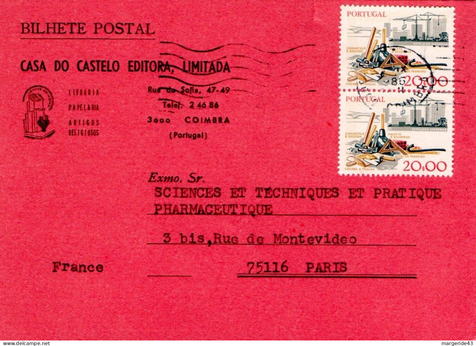 PORTUGAL AFFRANCHISSEMENT COMPOSE SUR  CARTE POUR LA FRANCE 1985 - Storia Postale