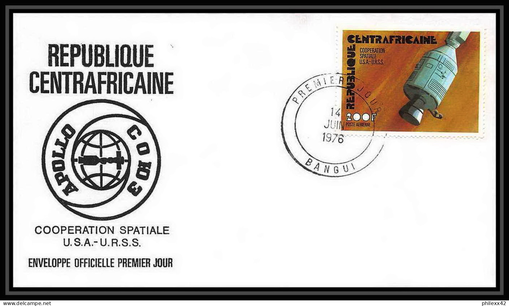7829/ Espace (space) Lettre (cover) 14/6/1976 Cooperation Spatiale USA-URSS Apollo-Soyouz République Centrafricaine - Afrika