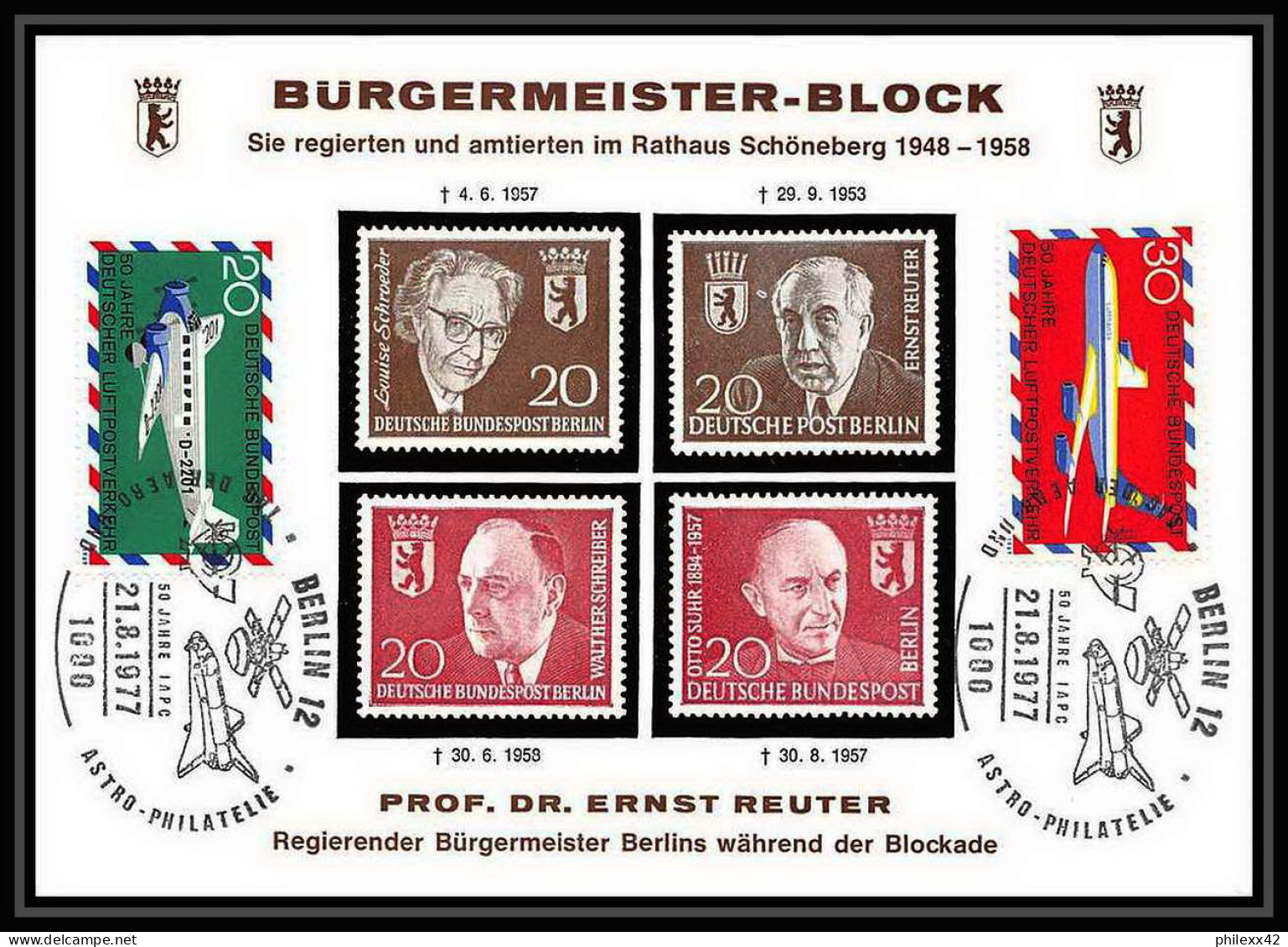 7881/ Espace (space Raumfahrt) Lettre (cover Briefe) 21/8/1977 Berlin Burgermeister Block Allemagne (germany Bund) - Africa