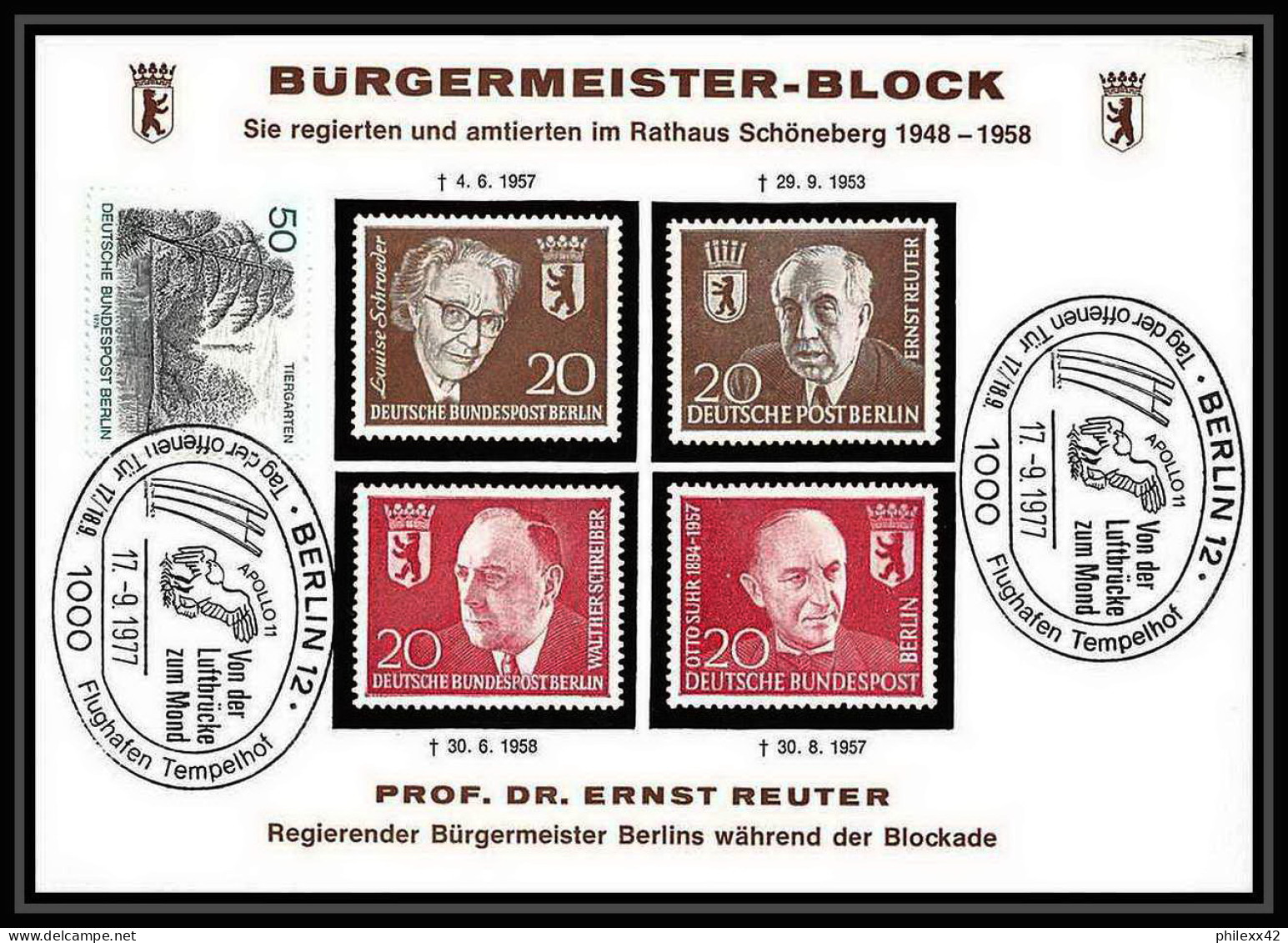 7883/ Espace (space Raumfahrt) Lettre (cover Briefe) 17/9//1977 Berlin Burgermeister Block Allemagne (germany Bund) - Africa