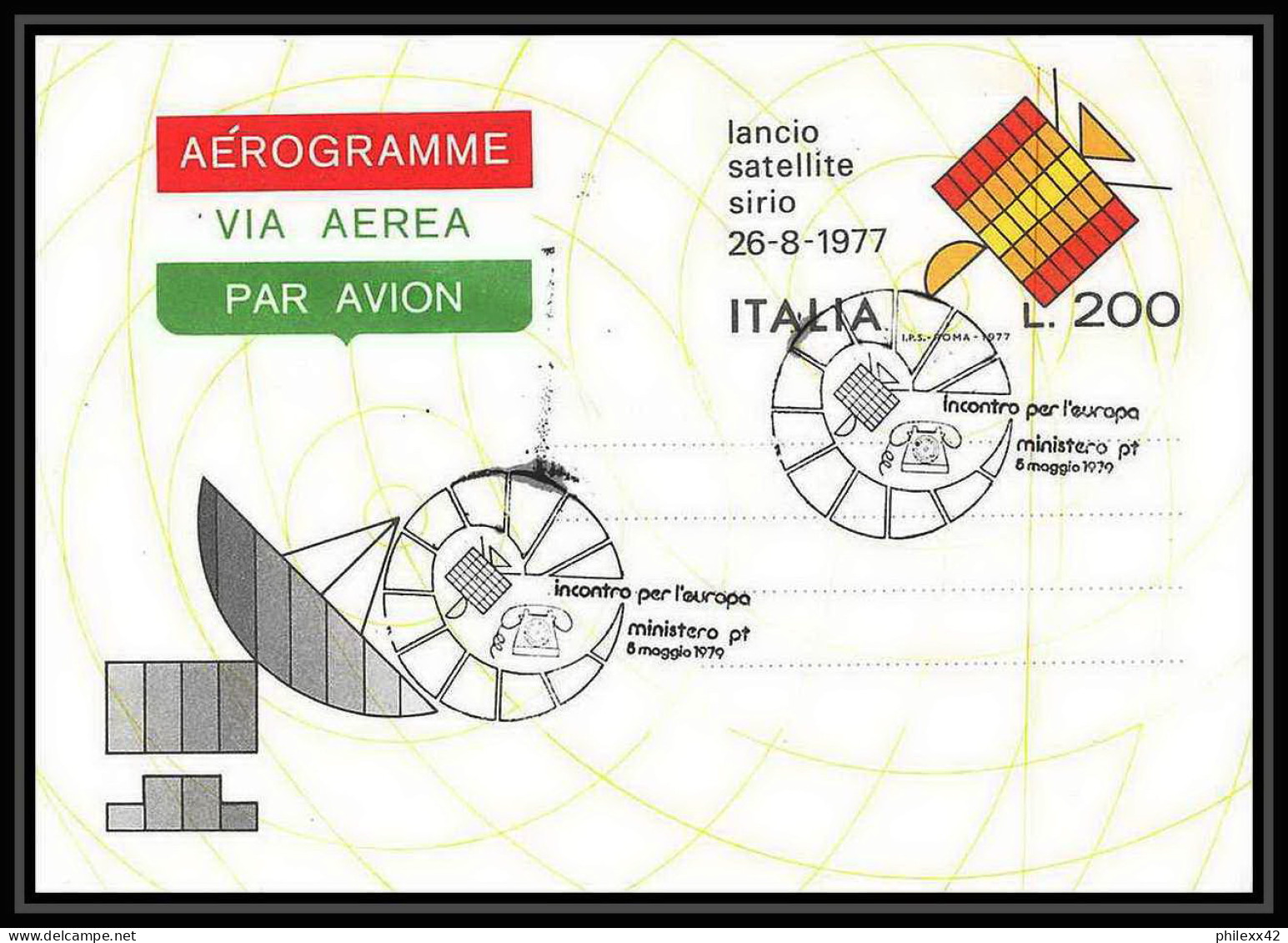 7885/ Espace (space Raumfahrt) Entier Postal Aerogramme (Stamped Stationery) 26/8/1977 Satellite Sirio Italie (italy) - Africa
