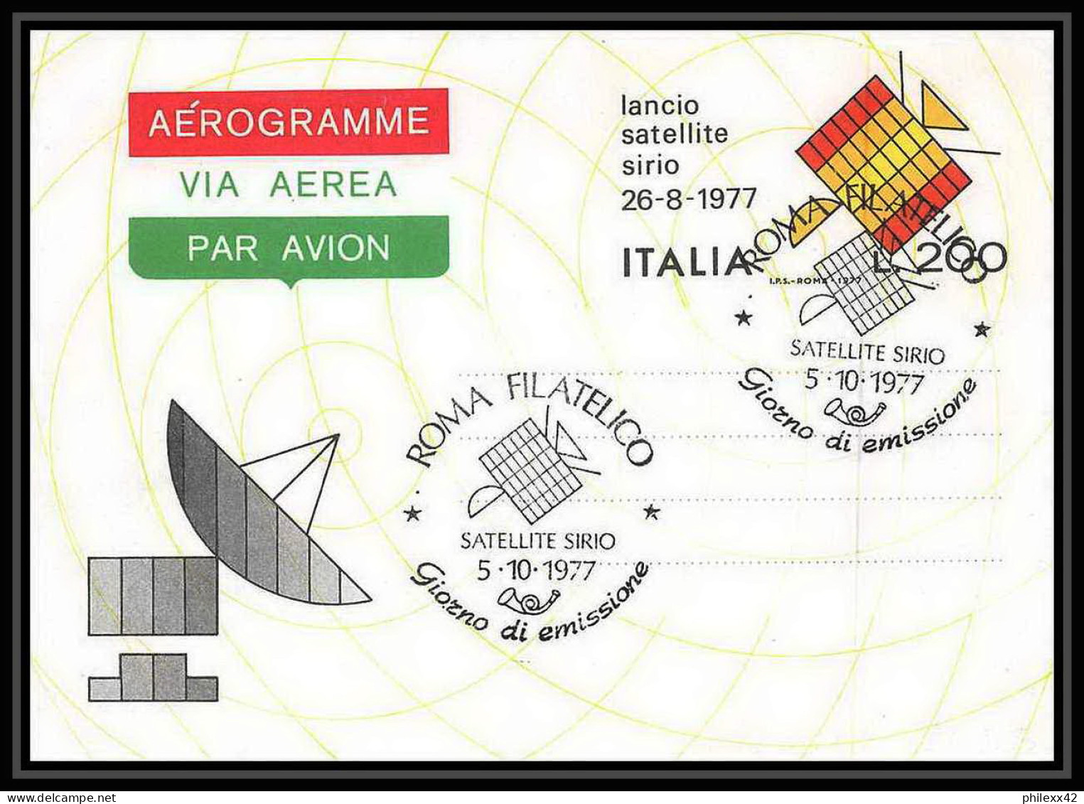 7886/ Espace (space Raumfahrt) Entier Postal Aerogramme (Stamped Stationery) 26/8/1977 Satellite Sirio Italie (italy) - Africa