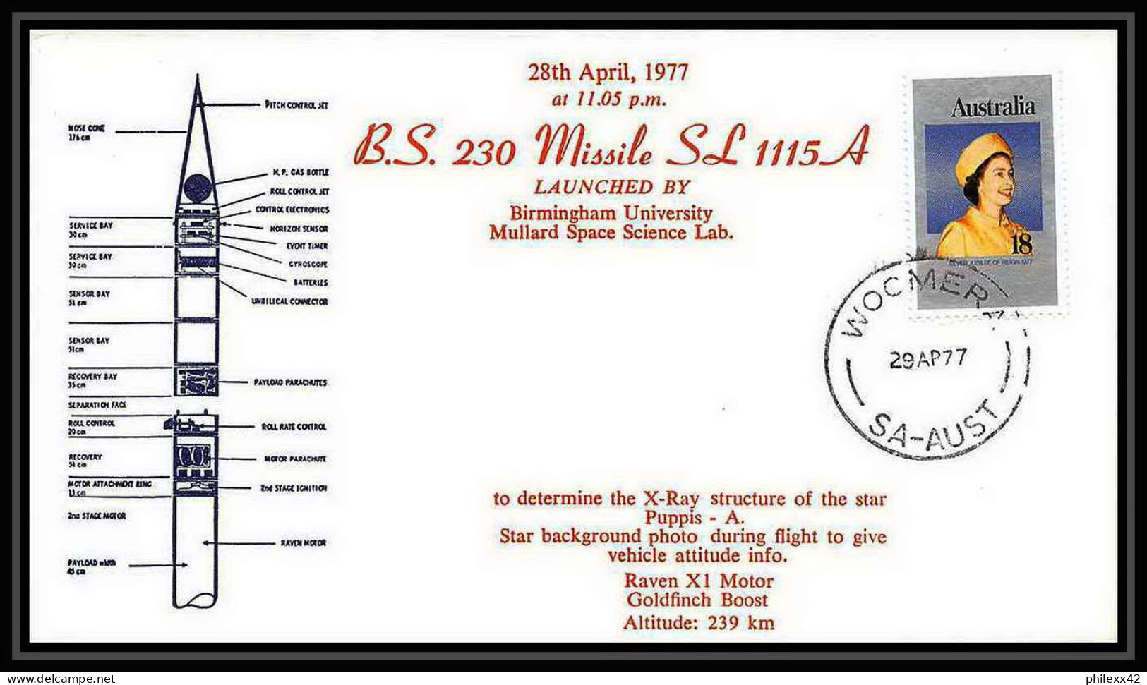 7890/ Espace (space Raumfahrt) Lettre (cover Briefe) 29/4/1977 Woomera Bs 230 Missilesl 1115 A Australie (australia) - Oceanía