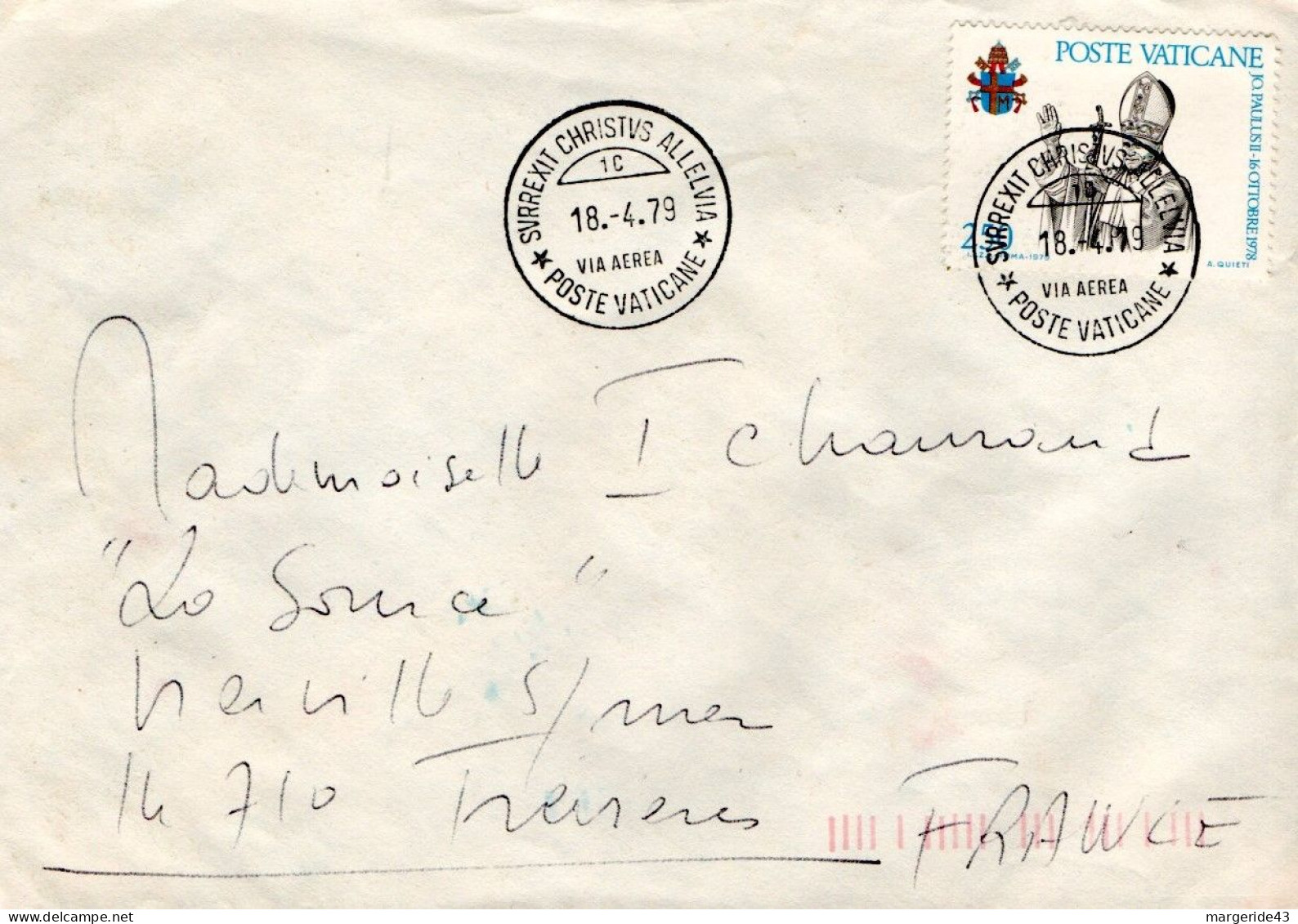 VATICAN SEUL SUR LETTRE POUR LA FRANCE 1979 - Covers & Documents