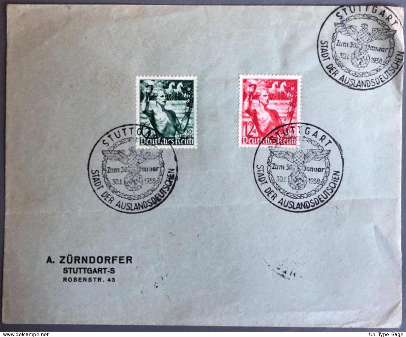 Allemagne, Divers Sur Enveloppe, Stuttgart 30.1.1938 - (B2051) - Covers & Documents