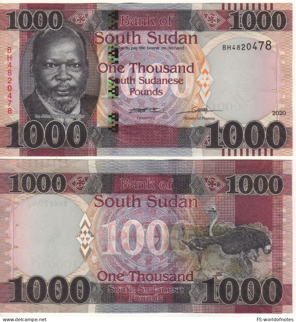 SOUTH SUDAN   1'000 Sudanese Pounds  PW17   Dated  2020  (Dr. John Garang De Mabior + Ostriches At Back )  UNC - Südsudan