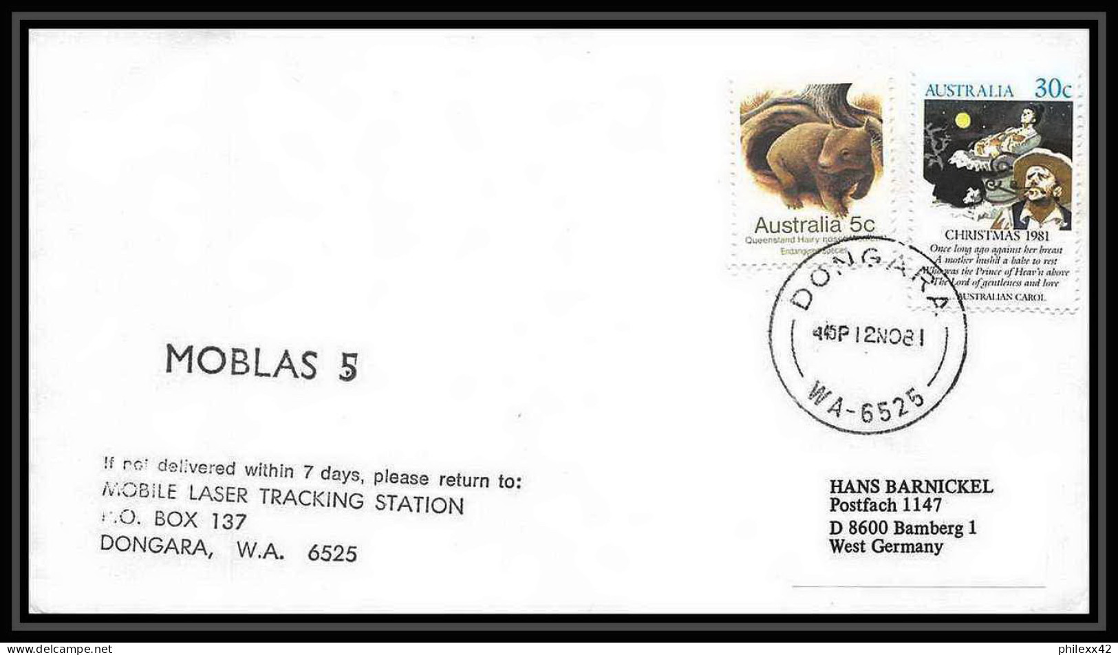 8746/ Espace (space Raumfahrt) Lettre (cover) 12/11/1981 Shuttle (navette) Sts 2 Moblas 5 Dongara Australie (australia) - Ozeanien