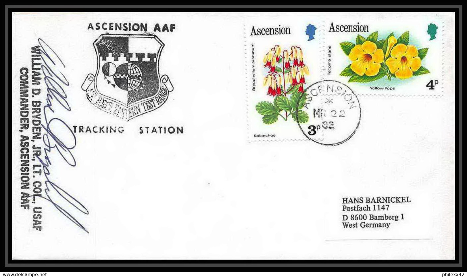 9000/ Espace (space) Lettre (cover) 22/3/1982 Signé (signed Autograph) Sts 3 Shuttle (navette) Ascension Island - Afrika