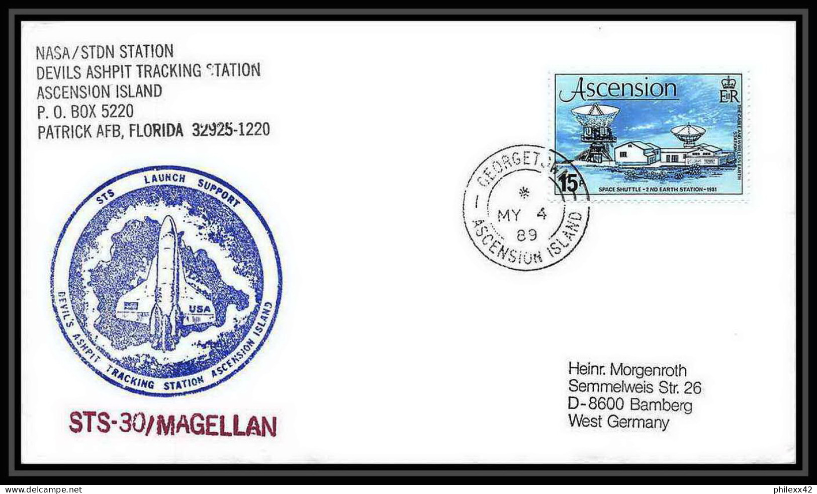 9810/ Espace (space Raumfahrt) Lettre (cover Briefe) 4/5/1989 Sts-30 Shuttle (navette) Ascension Island - Oceanía
