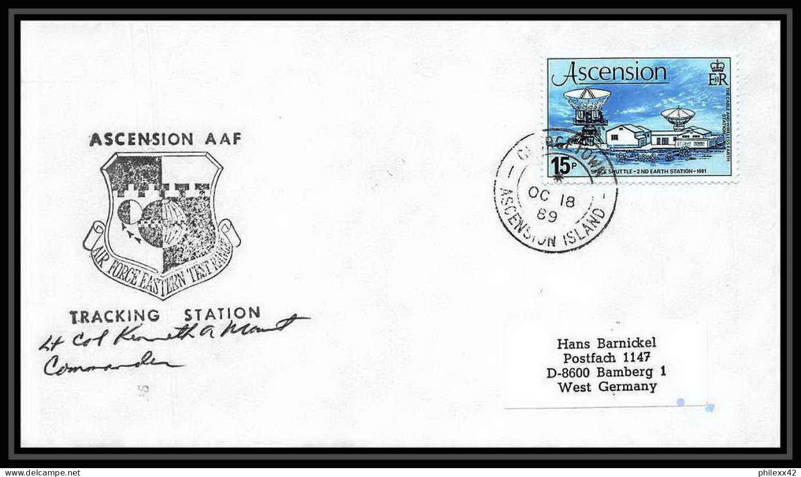 9811/ Espace (space) Lettre (cover) Signé (signed) 18/10/1989 Sts-34 Shuttle (navette) Ascension Island - Océanie