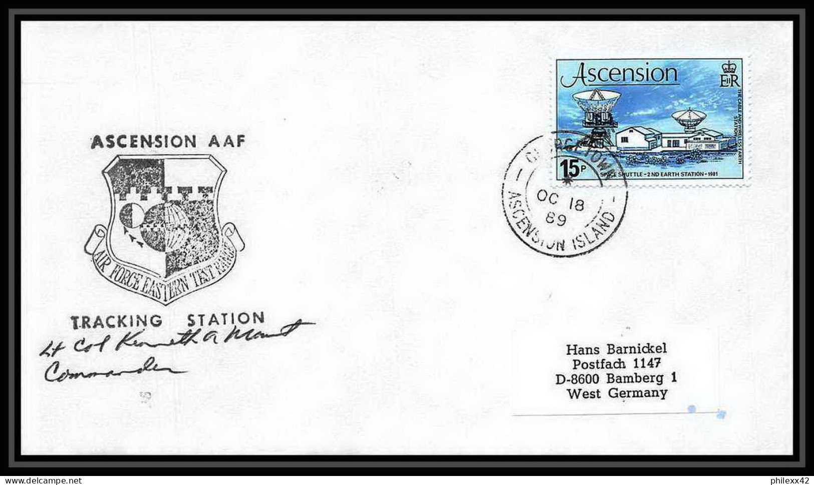 9811/ Espace (space) Lettre (cover) Signé (signed) 18/10/1989 Sts-34 Shuttle (navette) Ascension Island - Ozeanien