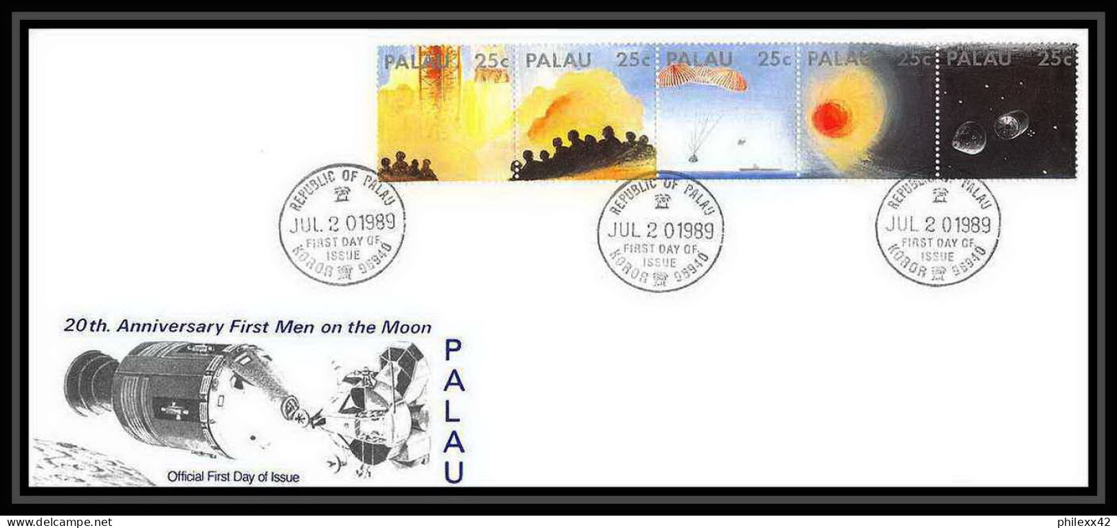 9821/ Espace (space Raumfahrt) Lettre (cover Briefe) 2/7/1989 Apollo 11 Moon Landing Palau - Oceania