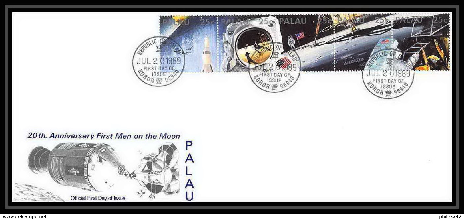 9821/ Espace (space Raumfahrt) Lettre (cover Briefe) 2/7/1989 Apollo 11 Moon Landing Palau - Ozeanien