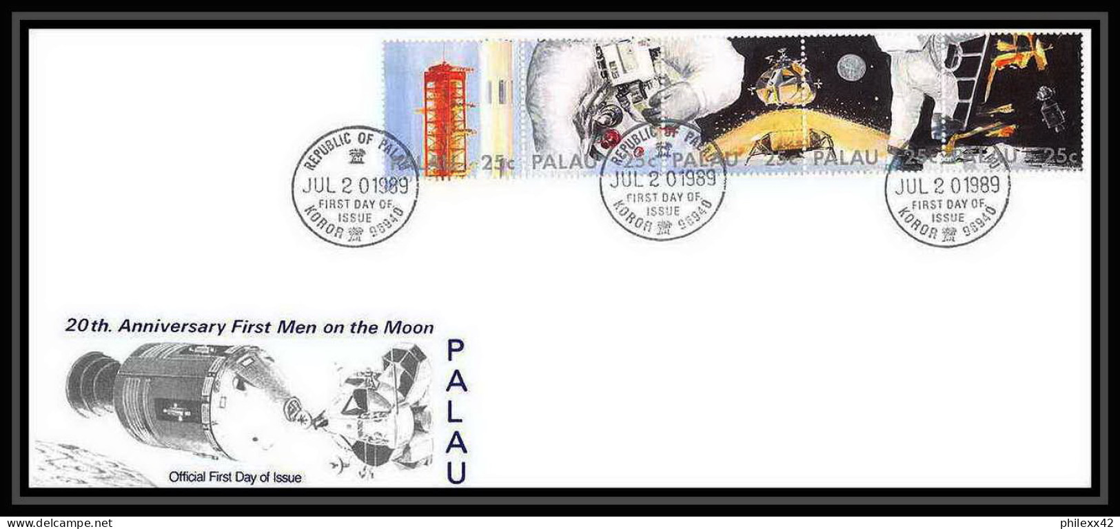 9821/ Espace (space Raumfahrt) Lettre (cover Briefe) 2/7/1989 Apollo 11 Moon Landing Palau - Oceanië